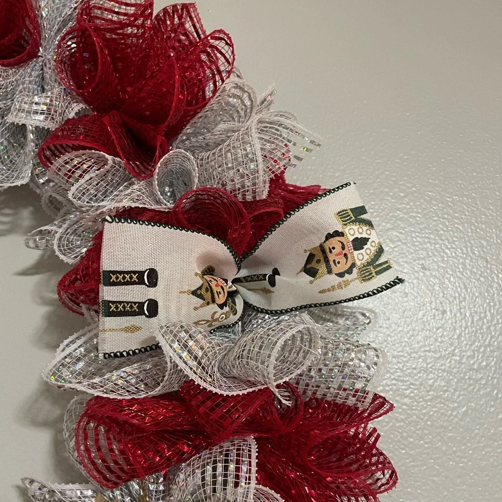 Festive Red and Silver Holiday Wreath